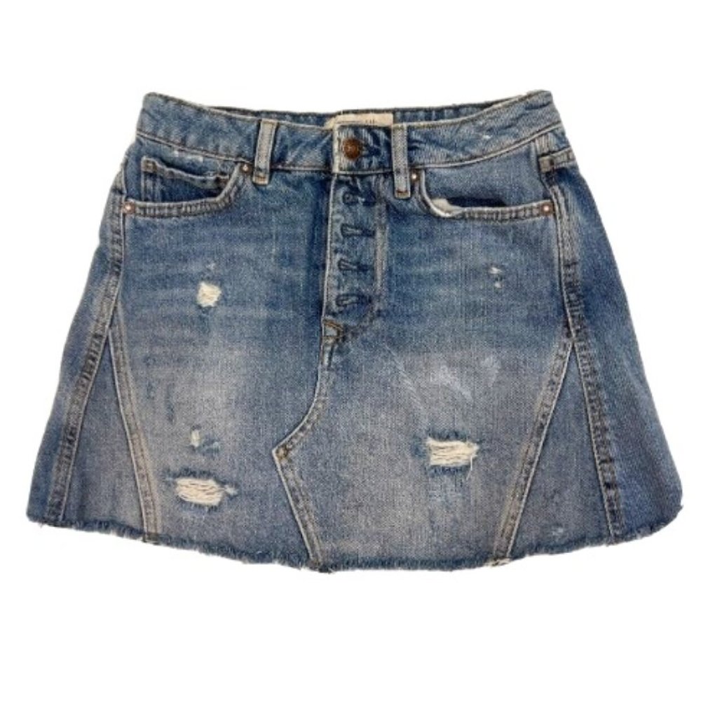 Free People Mini Skirt Size 25 We The Free Distressed Denim Button Fly Cutoff